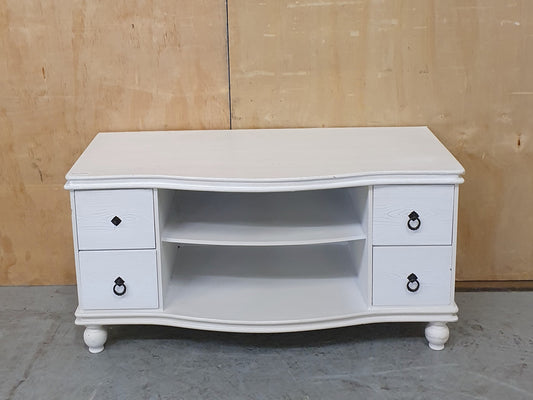 4 Drawer White Wooden TV Stand with Central Shelf and Rounded Feet - EL101796