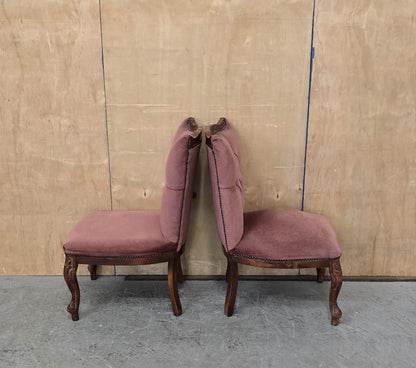 2 Matching Vintage Burgundy Velvet Slipper Chairs with Engraved Cabriole Feet - 140925-01