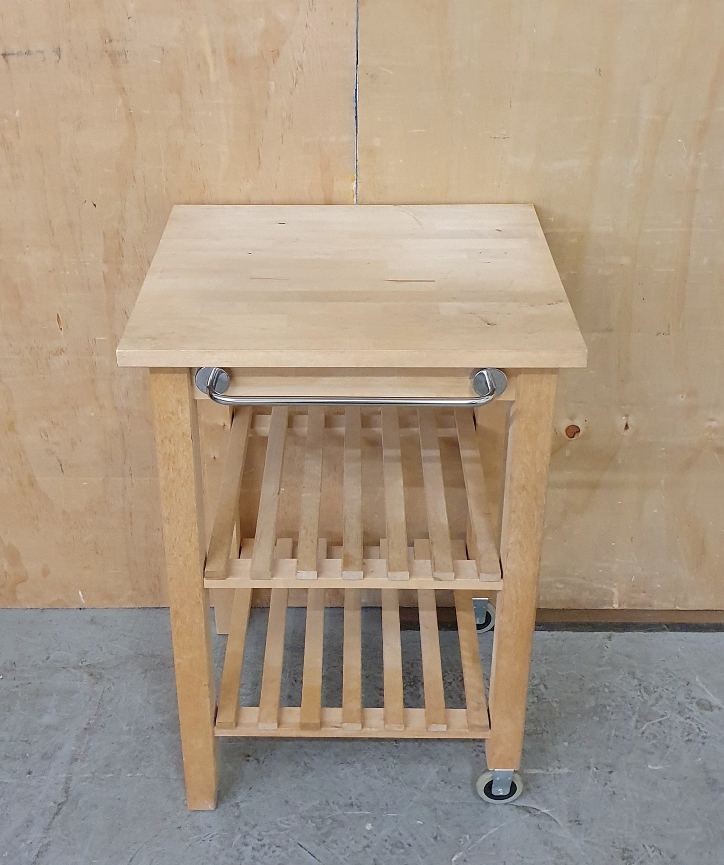 Wood Kitchen Trolly with Slatted Shelving and 2 Wheels - EL104535