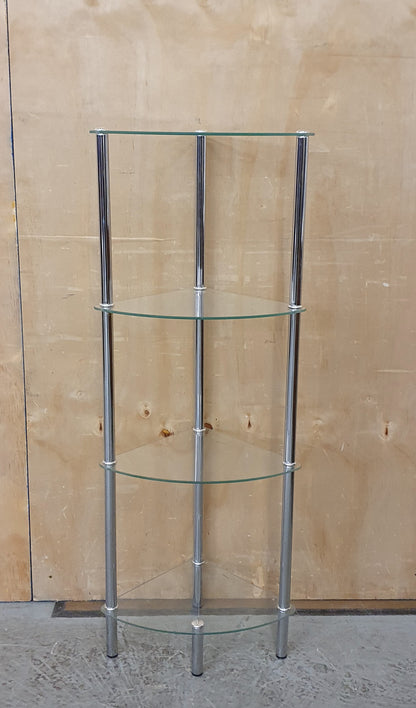 4 Tier Tempered Glass Corner Shelving Unit with Chrome Frame - 104547