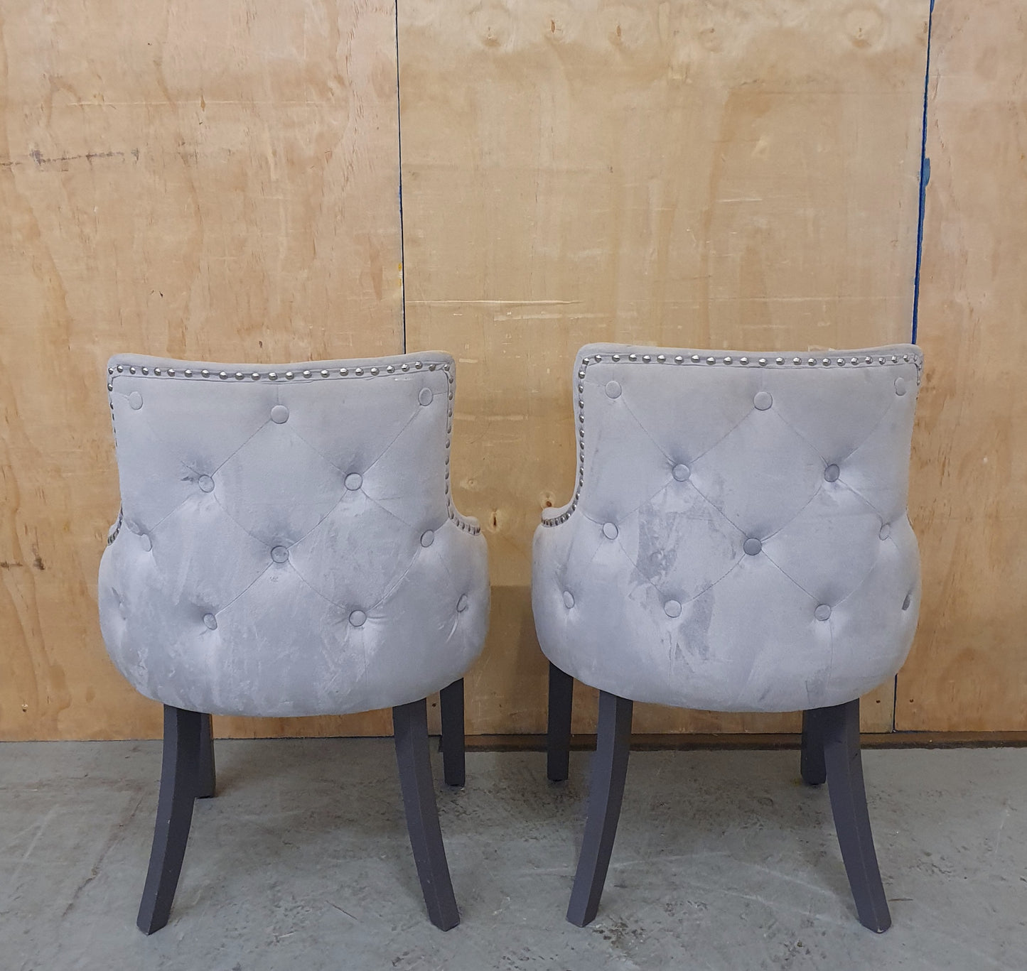 2 Grey Velvet Matching Dining Chairs with Deep Buttoned Back - EL103136 / EL103137