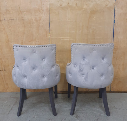 2 Grey Velvet Matching Dining Chairs with Deep Buttoned Back - EL103136 / EL103137