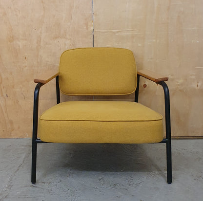 Modern Mustard Accent Chair with Black Metal Frame, Wood Armrest and Detachable Back Rest - 104869