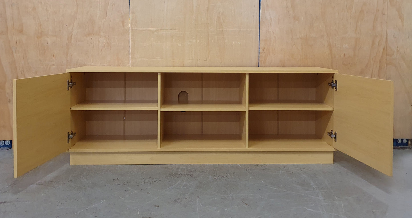 Wood TV Stand with 2 Slatted Doors and Internal Shelves - 104825