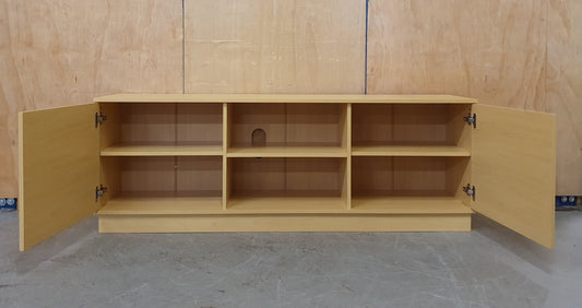 Wood TV Stand with 2 Slatted Doors and Internal Shelves - 104825