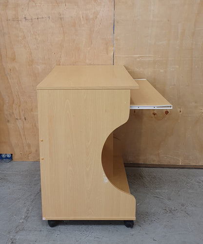 Small Wood Desk with Pull Out Panel and Curved Sides on Castor Wheels - EL104479