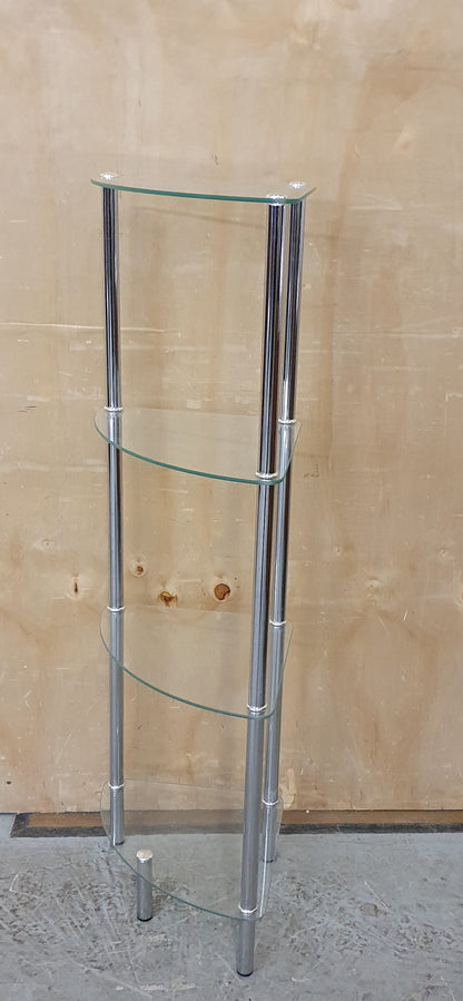 4 Tier Tempered Glass Corner Shelving Unit with Chrome Frame - 104547