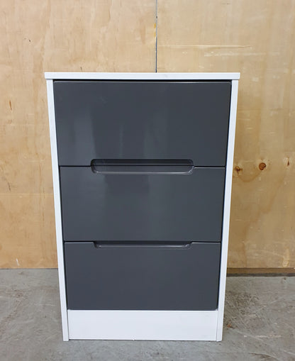 Single White Wood 3 Drawer Bedside Cabinet with Grey High Gloss Front - 190925-01