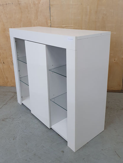 White Wooden Cabinet with 2 Tempered Glass Shelves on Left and Right Side - EL102885