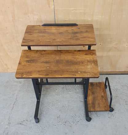 2 Tier Height Adjustable Small Wood Desk with Black Metal Frame - 104884