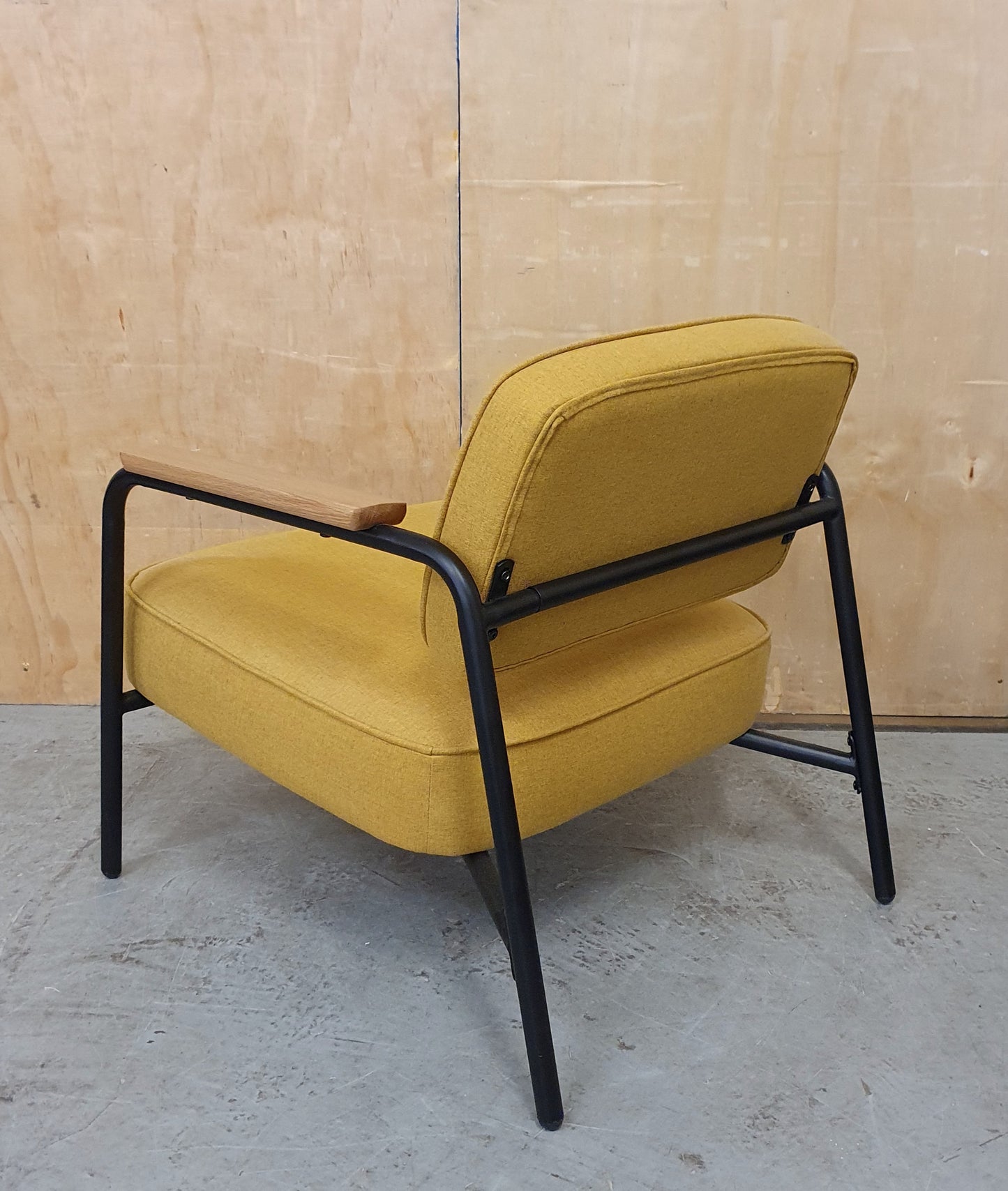 Modern Mustard Accent Chair with Black Metal Frame, Wood Armrest and Detachable Back Rest - 104869