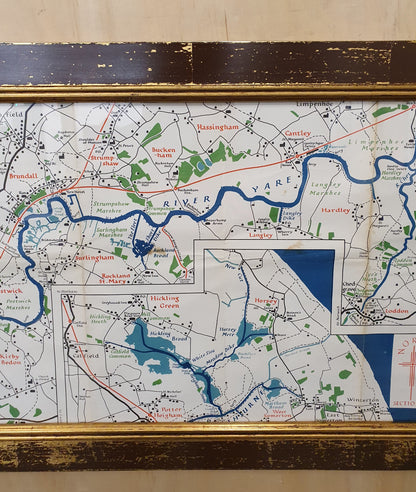 Large Map in Distressed Wooden Frame - 050425-07