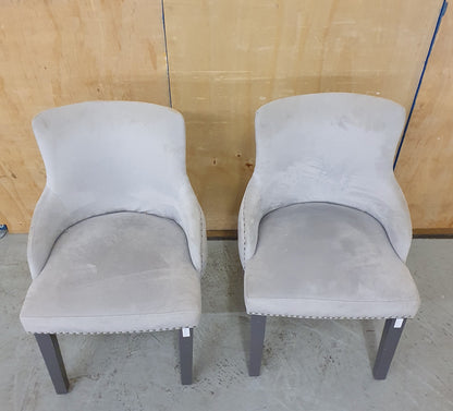 2 Grey Velvet Matching Dining Chairs with Deep Buttoned Back - EL103136 / EL103137