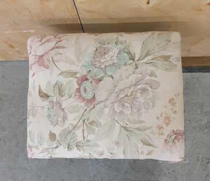 Small Mahogany Frame Foot Stool with Floral Fabric Seat Cover - EL104483