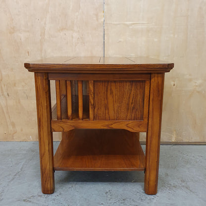 2 Tier Solid Oak Coffee Table with 1 Small Drawer and Slatted Side - 104842
