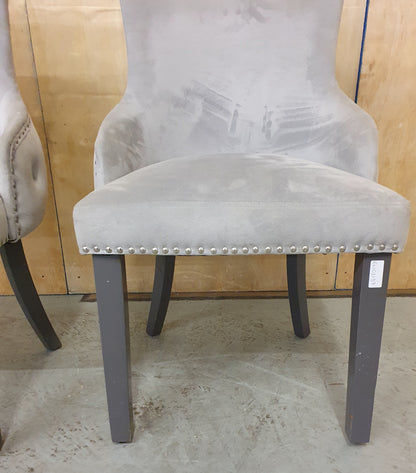 2 Grey Velvet Matching Dining Chairs with Deep Buttoned Back - EL103136 / EL103137