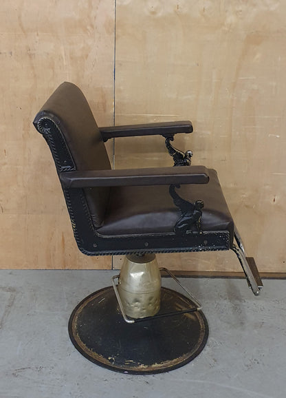 Vintage Style Barbers Chair with Egyption Sphynx Under Each Armrest -103031