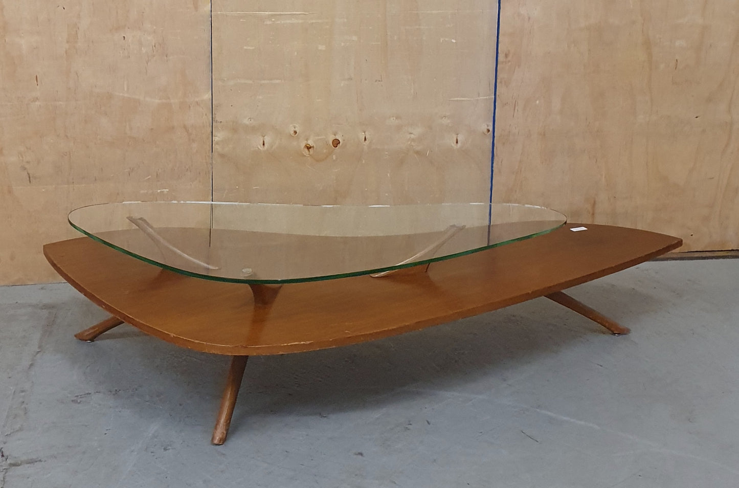 2 Tier Large Boomerang Shape Mid Century Inspired Design Coffee Table with Removable Glass Top - 103034