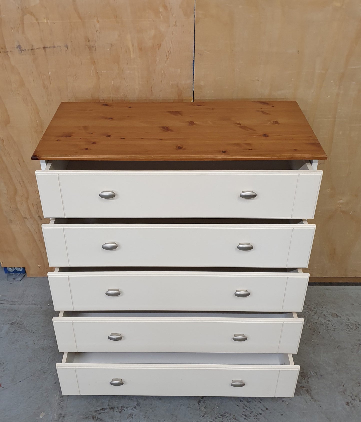 5 Drawer Cream Chest of Drawers with Pine Top and Base - 104850