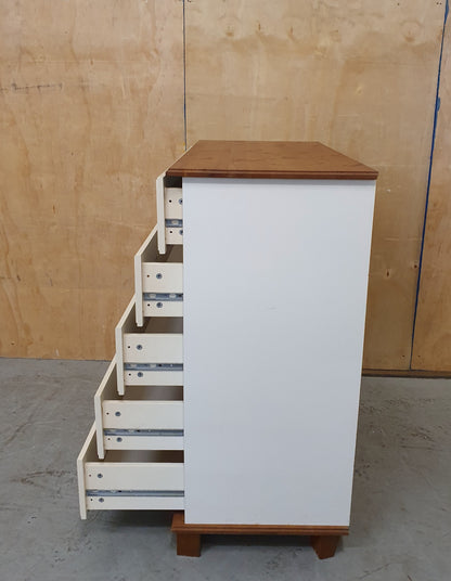 5 Drawer Cream Chest of Drawers with Pine Top and Base - 104850