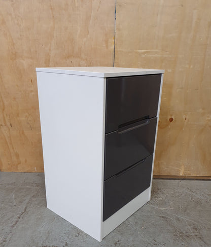Single White Wood 3 Drawer Bedside Cabinet with Grey High Gloss Front - 190925-01
