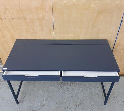 IKEA ALEX Navy Blue Desk with Back Panel Section and 2 Drawers - 103908