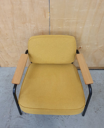 Modern Mustard Accent Chair with Black Metal Frame, Wood Armrest and Detachable Back Rest - 104869