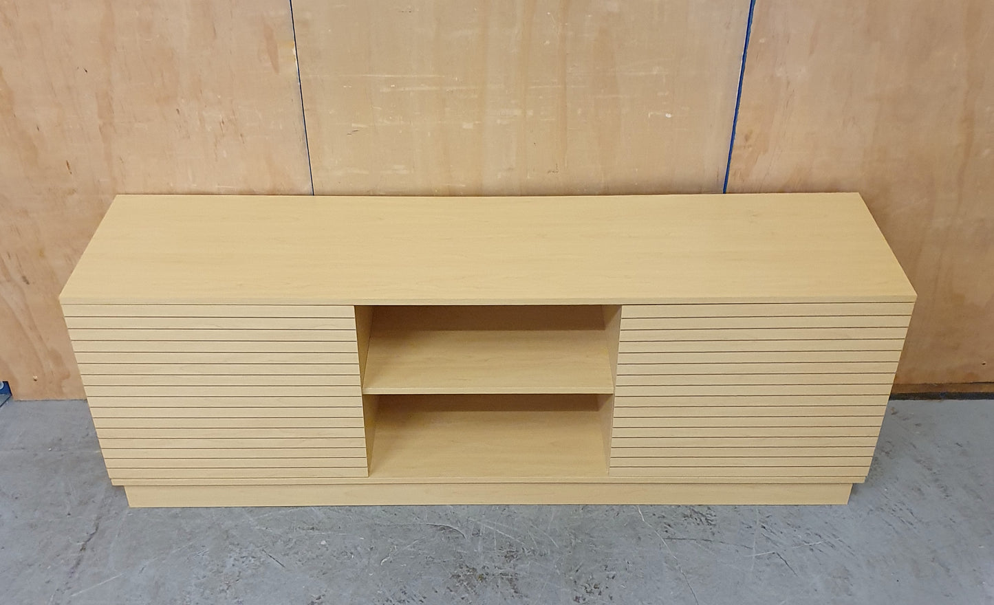 Wood TV Stand with 2 Slatted Doors and Internal Shelves - 104825