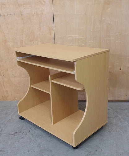 Small Wood Desk with Pull Out Panel and Curved Sides on Castor Wheels - EL104479