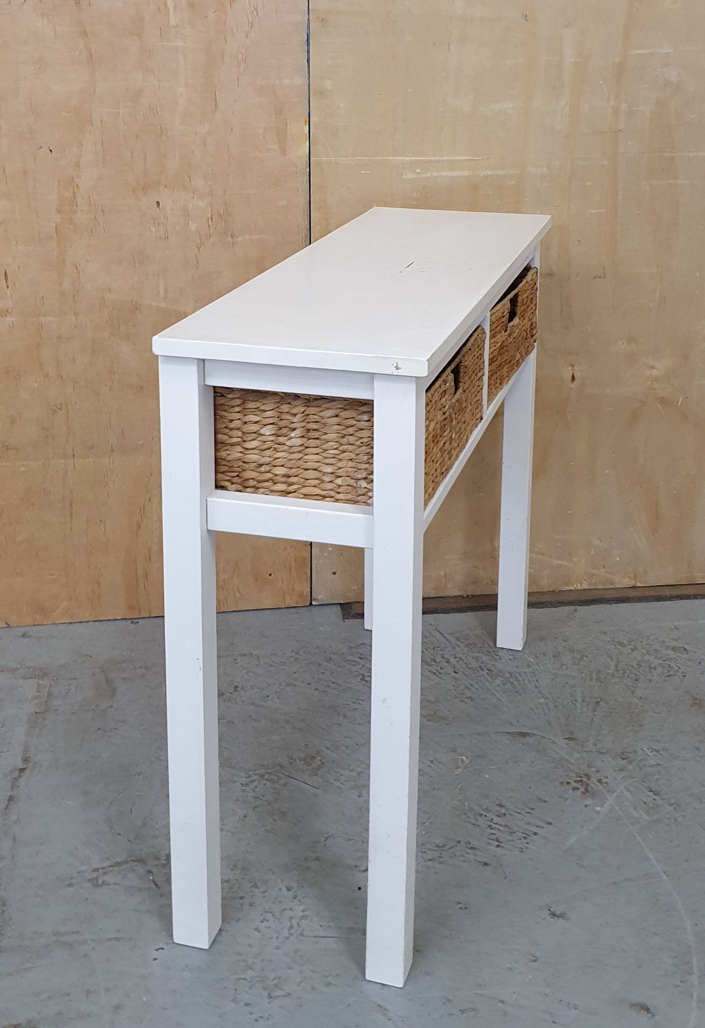 White Wooden Console Table with 2 Baskets - EL102744