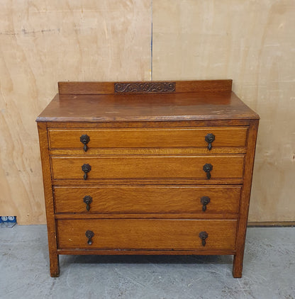 Vintage 4 Drawer Chest of Drawers with Engraved Top Panel - 104810
