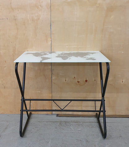 Tempered Glass Top Metal Base Desk with World Map Dotted Design - 103677