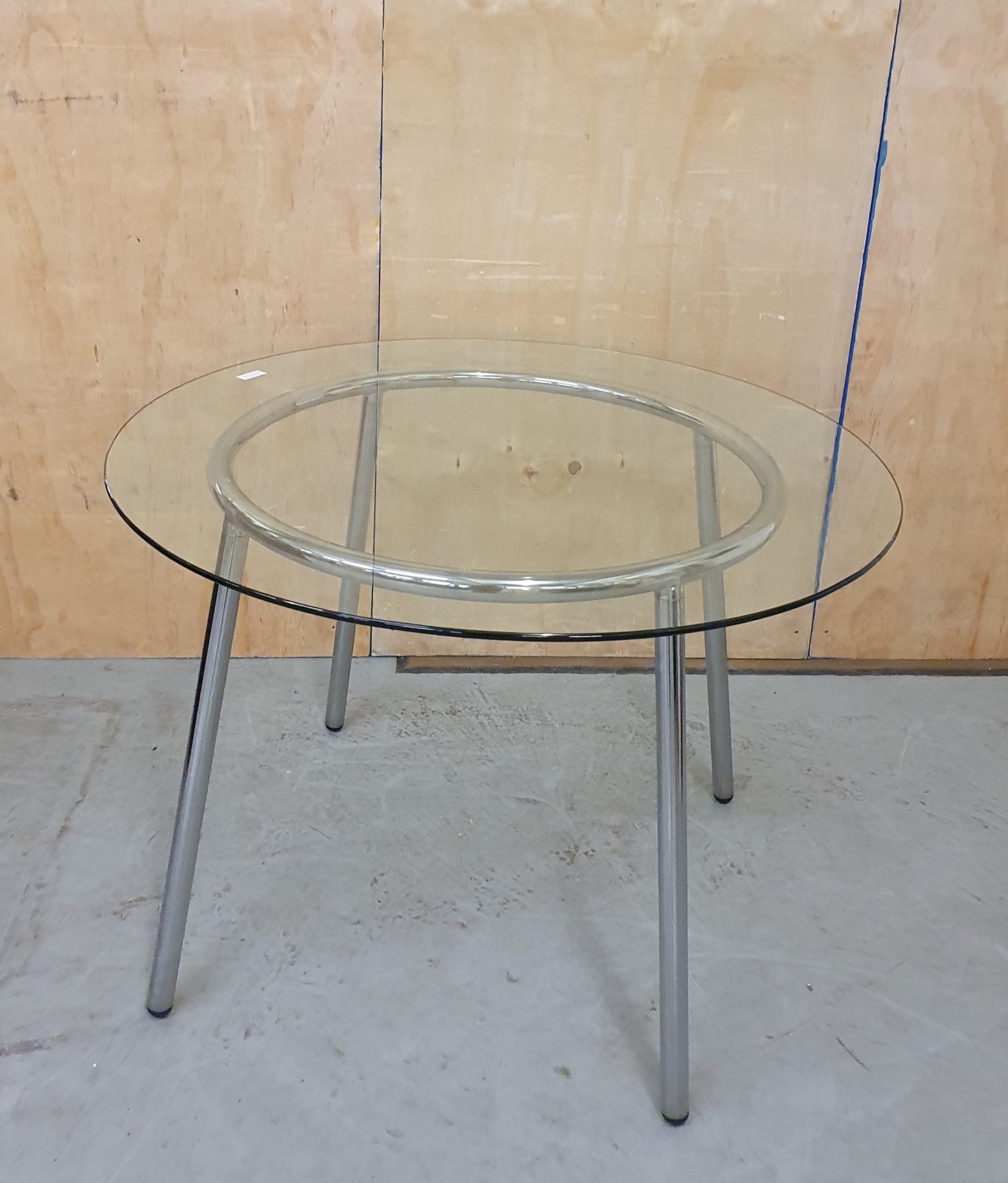 Round Glass Top Chrome Frame Dining Table - 103067