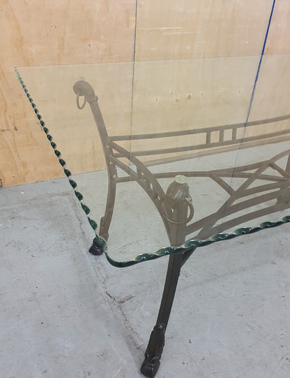 Glass Top Dining Table with Wavy Edges and Metal Base with Lion Paw Feet - 102970