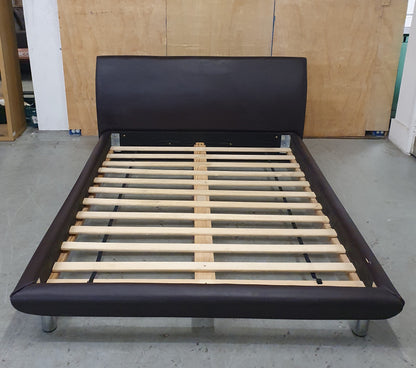 Brown Faux Leather Double Bed Base - 040226-01