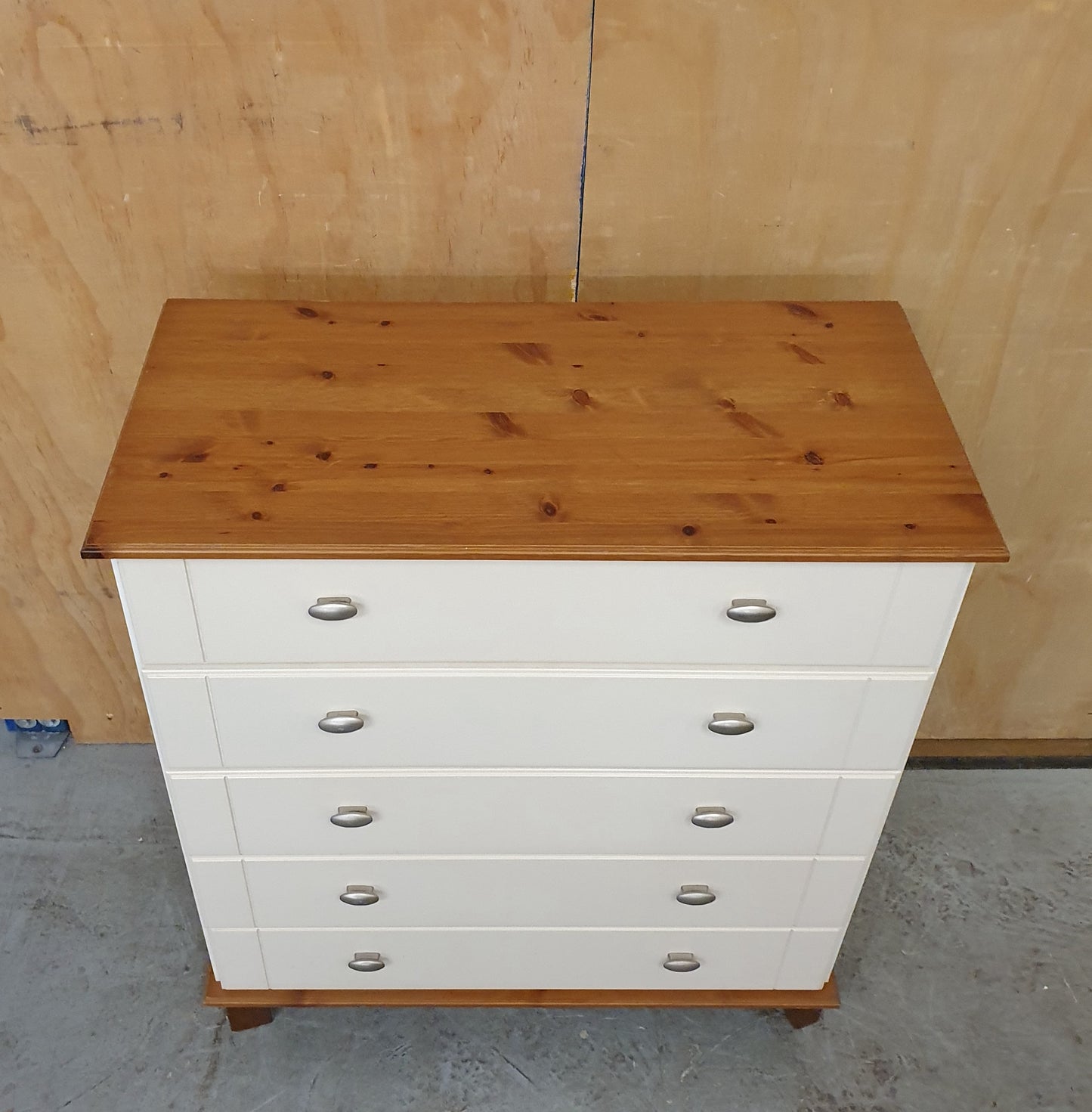 5 Drawer Cream Chest of Drawers with Pine Top and Base - 104850