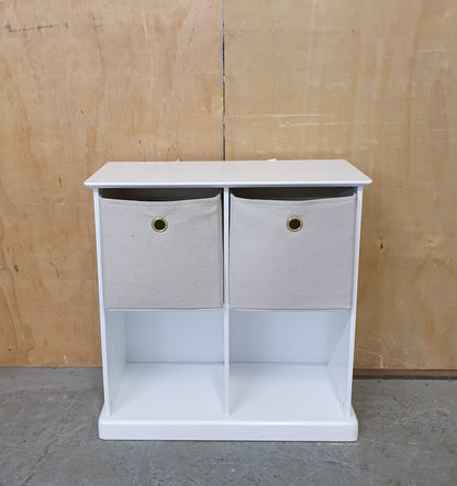 Small 4 Cubby Hole Shelving Unit with 2 Canvas Storage Boxes - EL104591