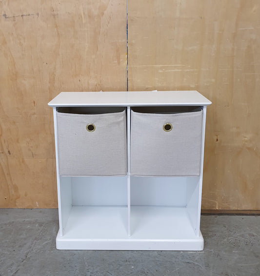 Small 4 Cubby Hole Shelving Unit with 2 Canvas Storage Boxes - EL104591