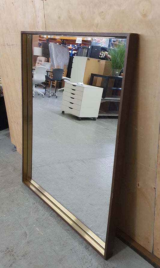 Large Square Brown Frame Mirror with Gold Inlay - EL104518