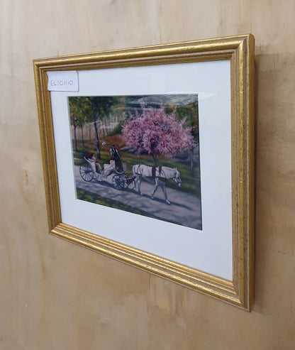 Horse and Carriage Art in Gold Frame - EL101110