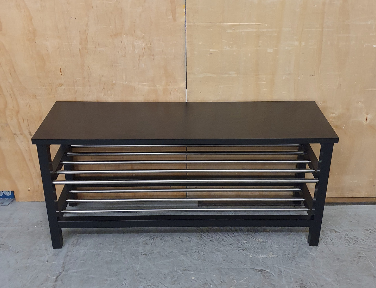 3 Tier Black Wood Shoe Rack with Chrome Section - 104841