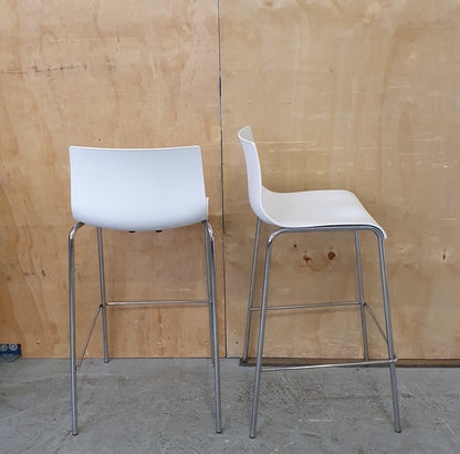 2 Matching Stackable White Bar Stools with Chrome Frame - EL104600 / EL104601