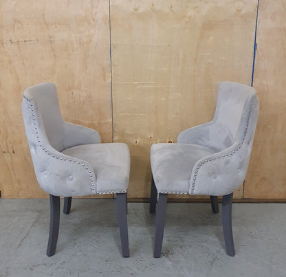 2 Grey Velvet Matching Dining Chairs with Deep Buttoned Back - EL103136 / EL103137