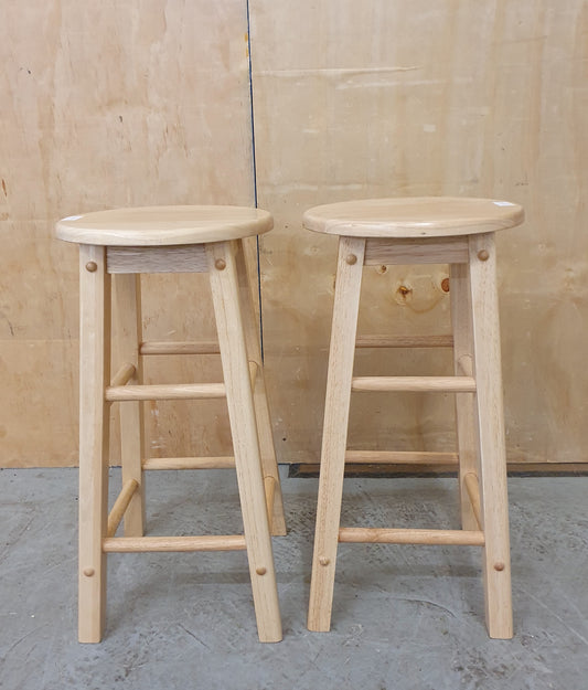 2 Matching Round Seat Wooden Stools - 103913 / 103914