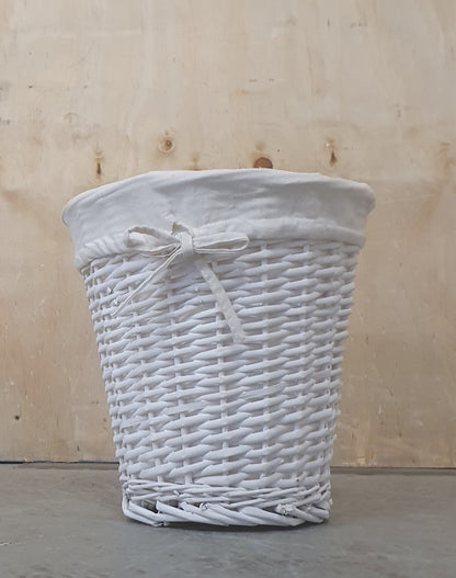 Small White Wicker Waste Basket with Removable Canvas Lining - EL104468
