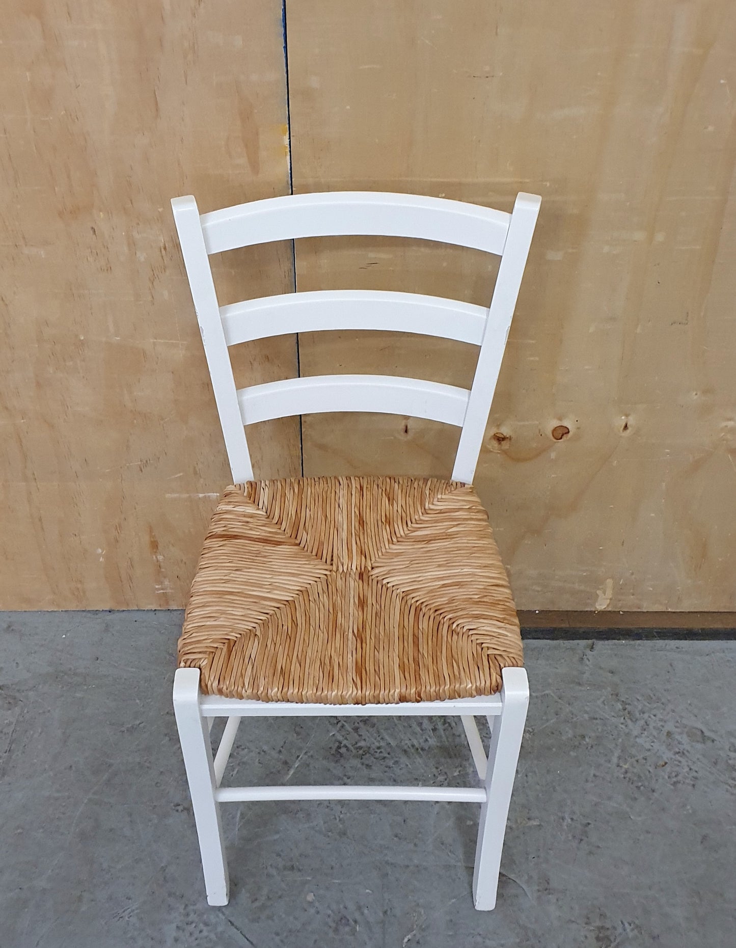 Single White Wood Chair with Straw Seat - EL104928