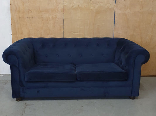 Navy Blue Velvet Chesterfield Sofa Bed with Deep Buttoned Back Rest - 104022