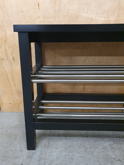 3 Tier Black Wood Shoe Rack with Chrome Section - 104841