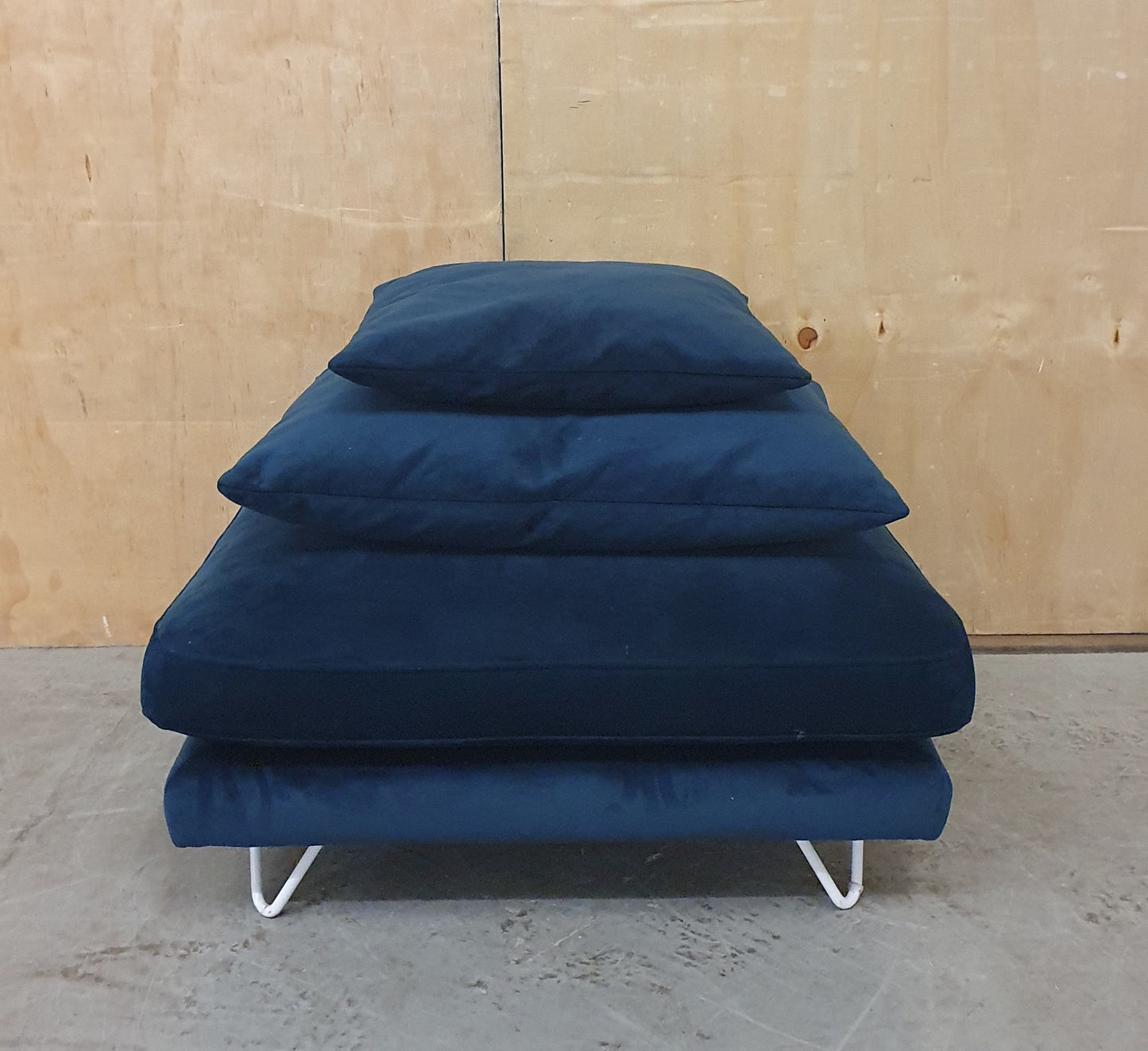 Large Navy Blue Velvet Pouffe Footstool with 2 Additional Cushions - 290925-10