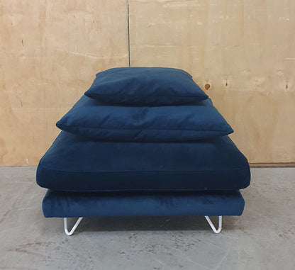 Large Navy Blue Velvet Pouffe Footstool with 2 Additional Cushions - 290925-10